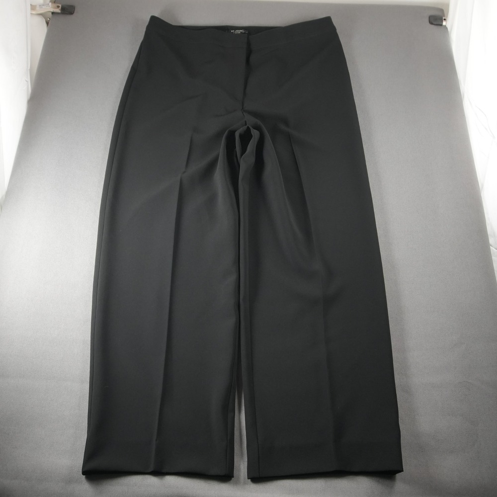 St. John Caviar Wide Leg Baggy Pleaded Trousers Women 16 36x29 High Rise Pants
